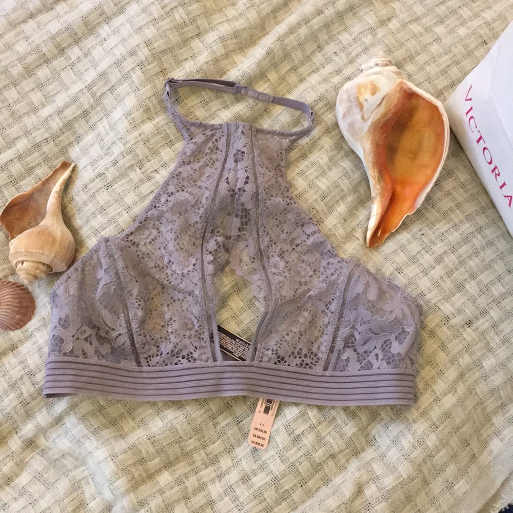 Victoria’s Secret halter bralette, S gray/tan